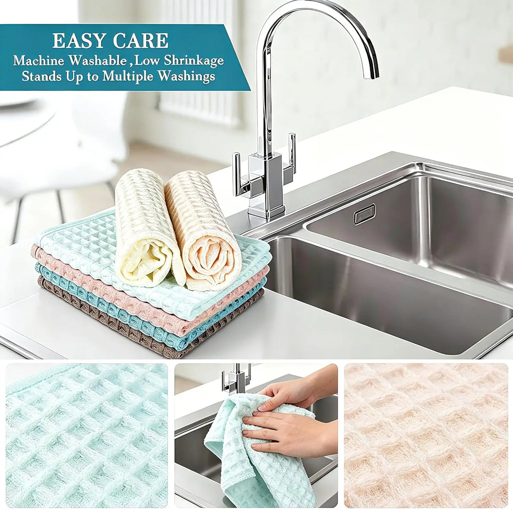6 Kitchen Towels 100% Cotton Waffle