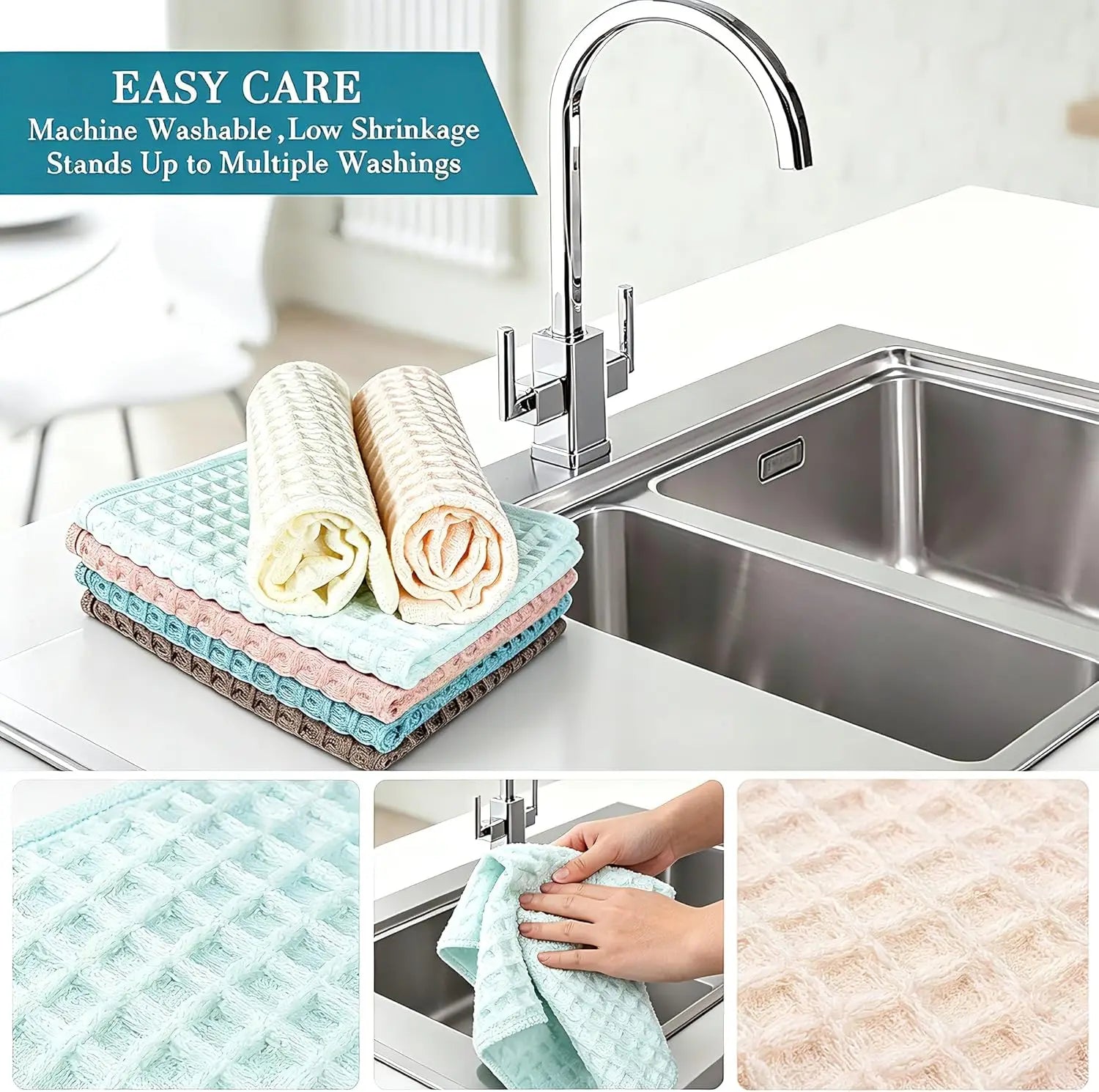 6 Kitchen Towels 100% Cotton Waffle