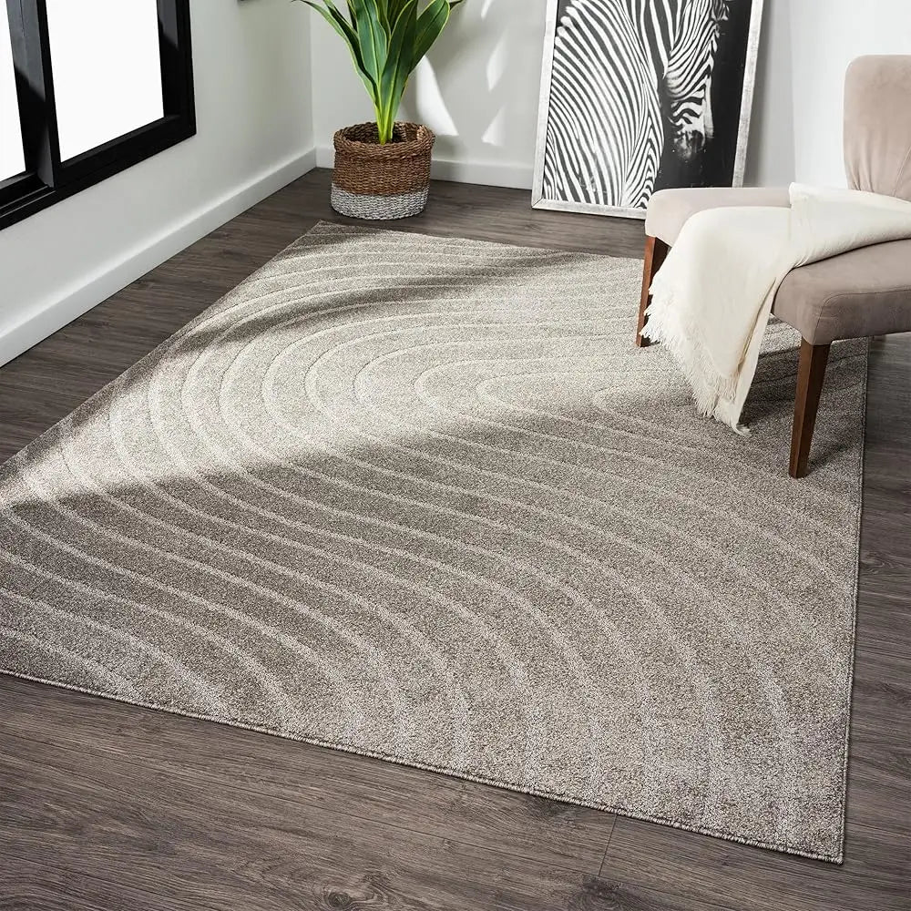 8x10 Modern Geometric Wave Taupe