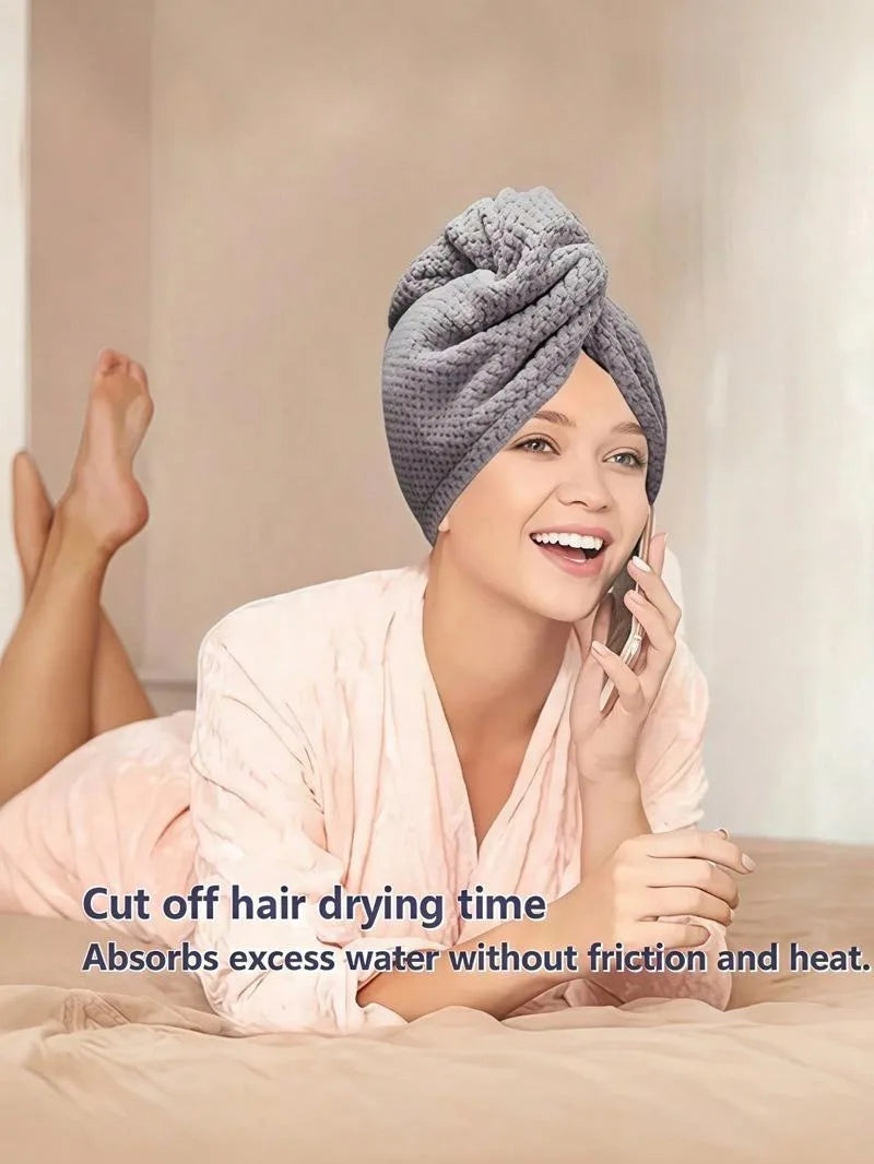 Grey Waffle Weave Microfiber Hair Drying Turban