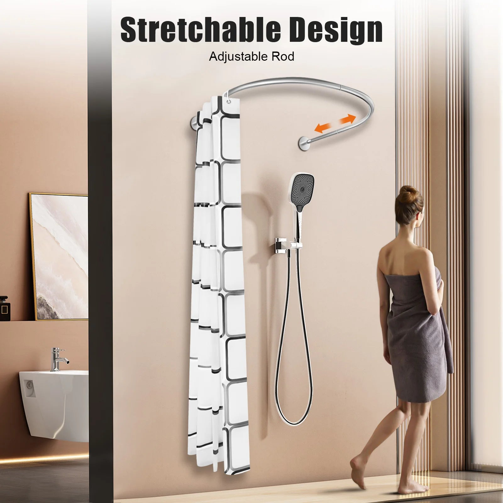 Shower Curtain Rod Set Extendable Curved