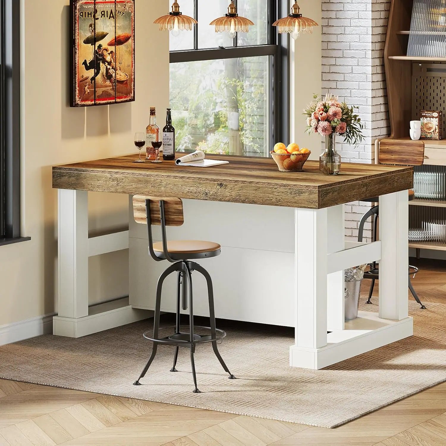 55" Counter Height Bar w/Storage Shelves