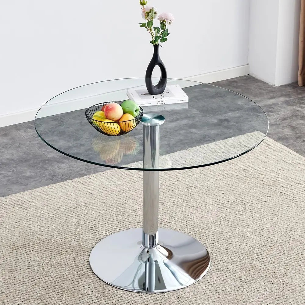 40 Round Tempered Glass Top stainless legs