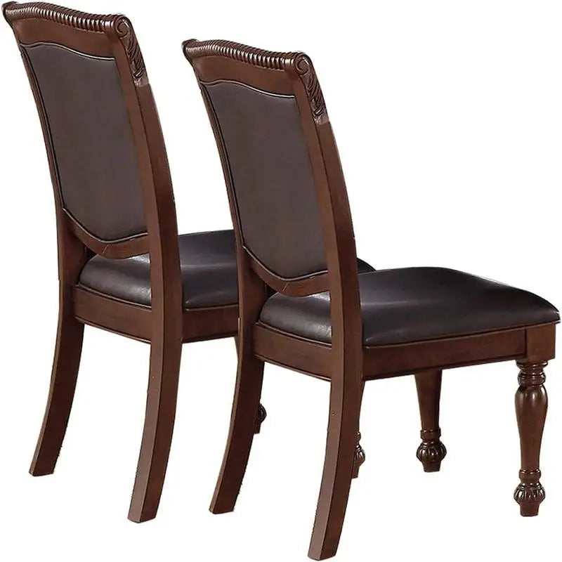 2 Brown Wood Faux Leather Upholstered