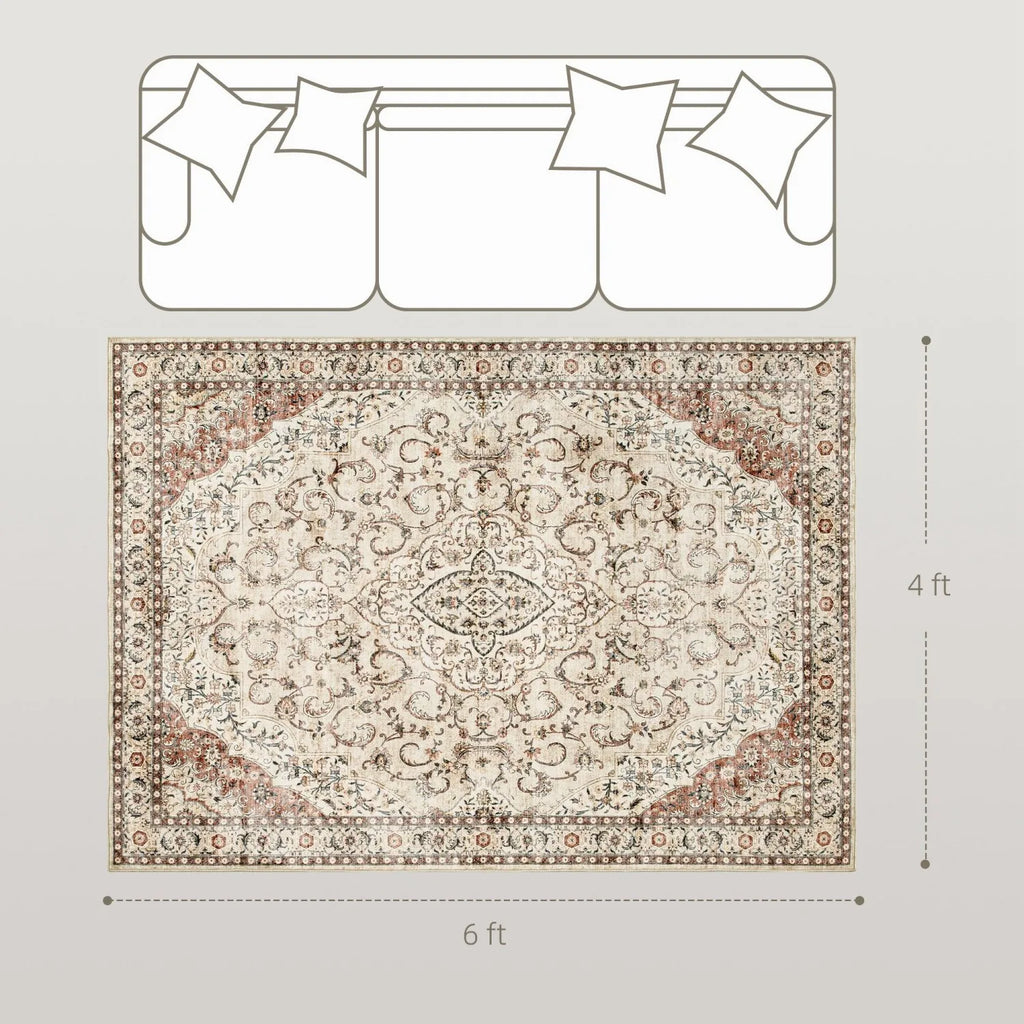 4x6 Washable Classical Floral Mixed-Brown