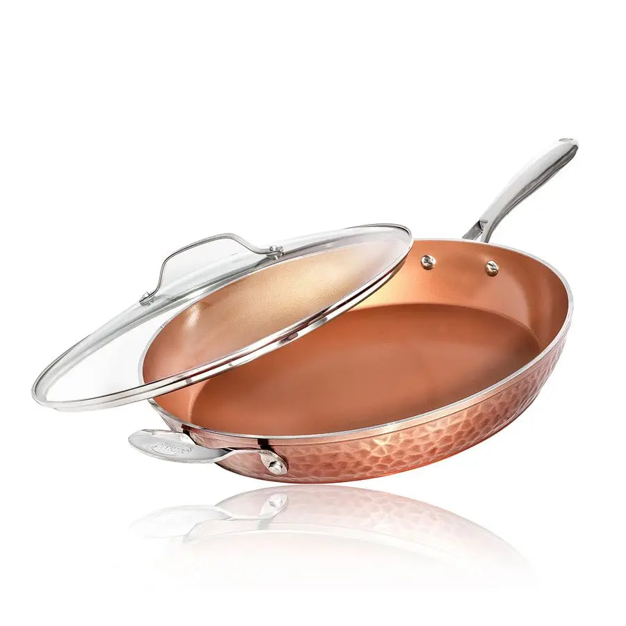 Hammered Copper 14" Non-Stick Frying Pan W/Lid