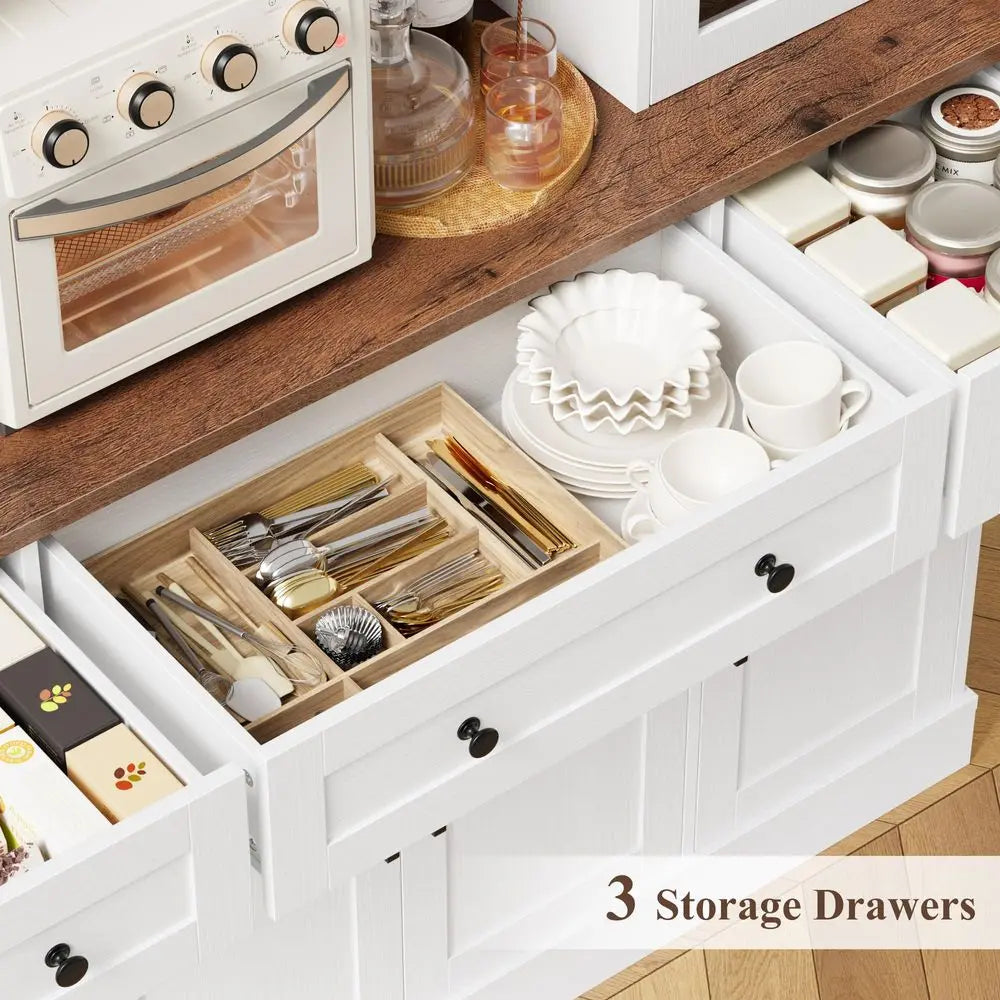 74.8 H Tall Pantry Cabinet, MW Stand, 3 Drawers, Large Hutch