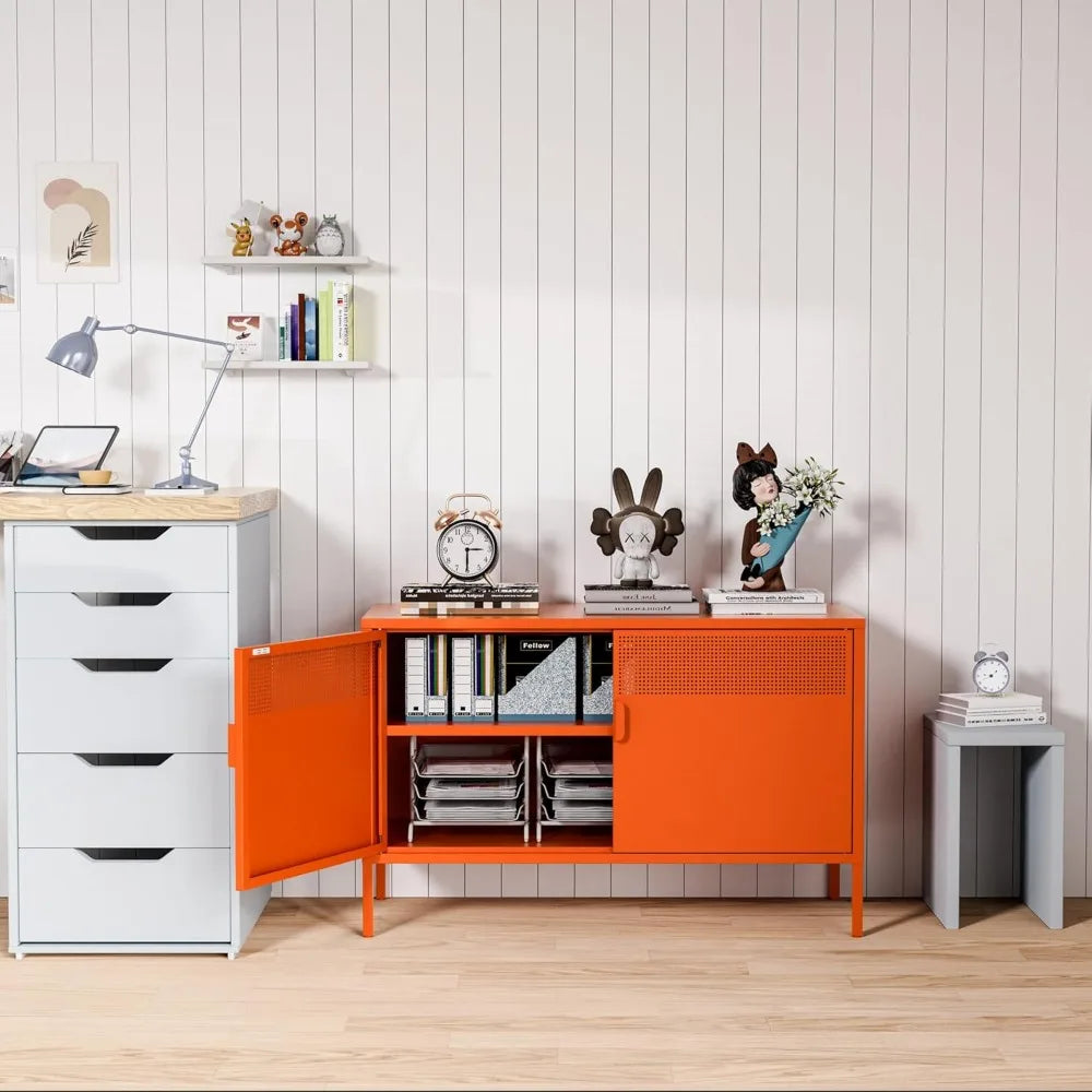 Orange Metal Accent Cabinet
