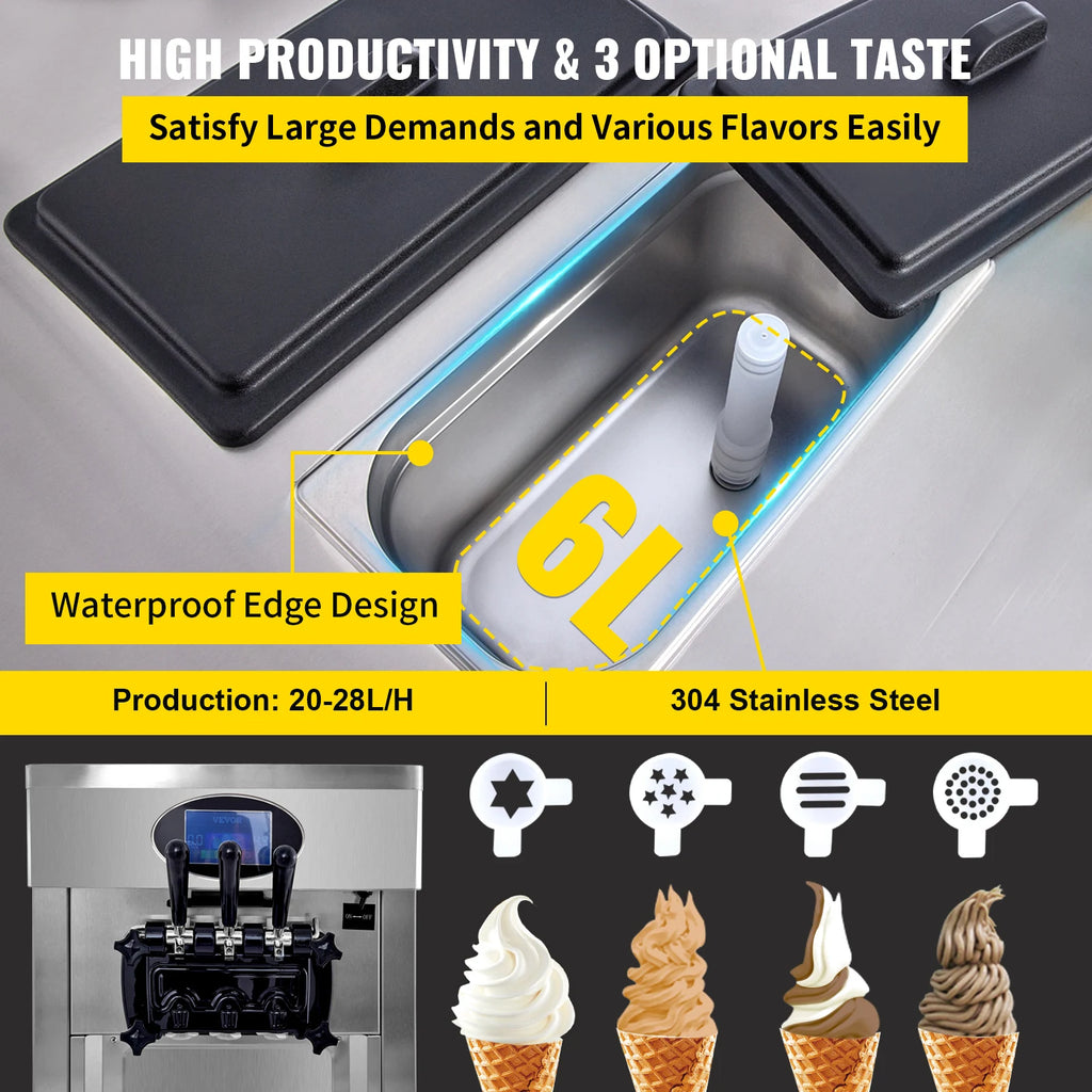 2200W Commercial Soft Ice Cream Machine 3 Flavors