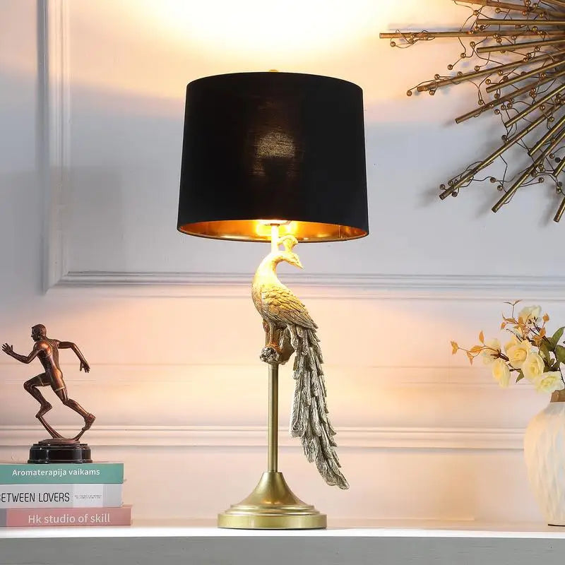 Modern 29" Elegant Golden Peacock Lamp