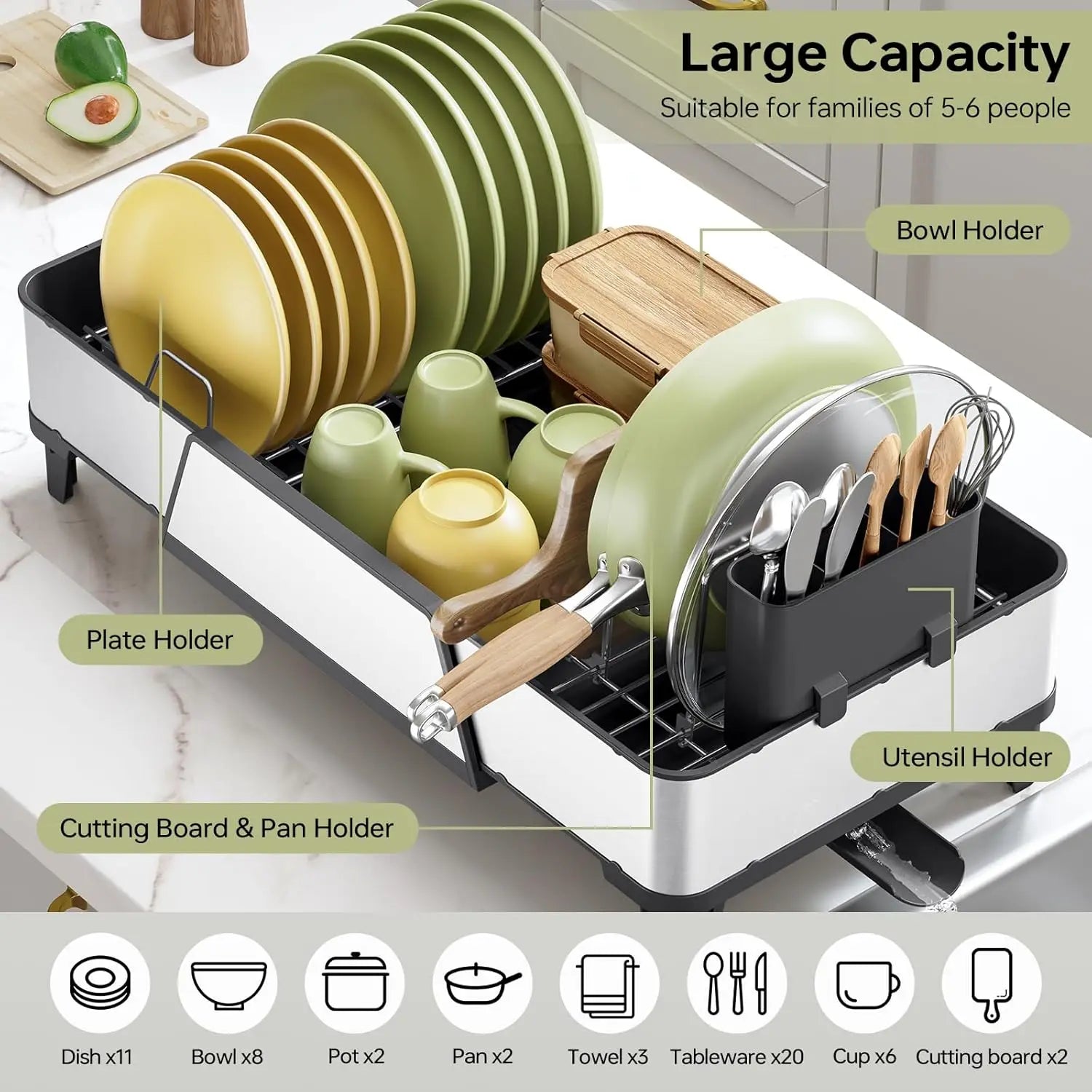 Large Dish Rack Triple Expandable Stainless