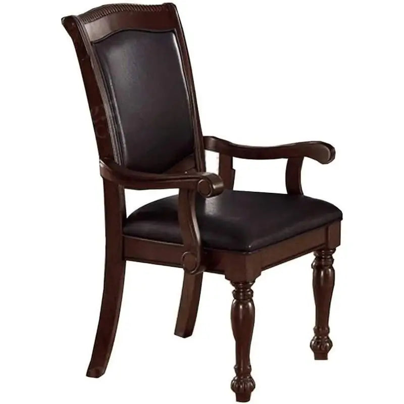 2 Brown Wood Faux Leather Upholstered