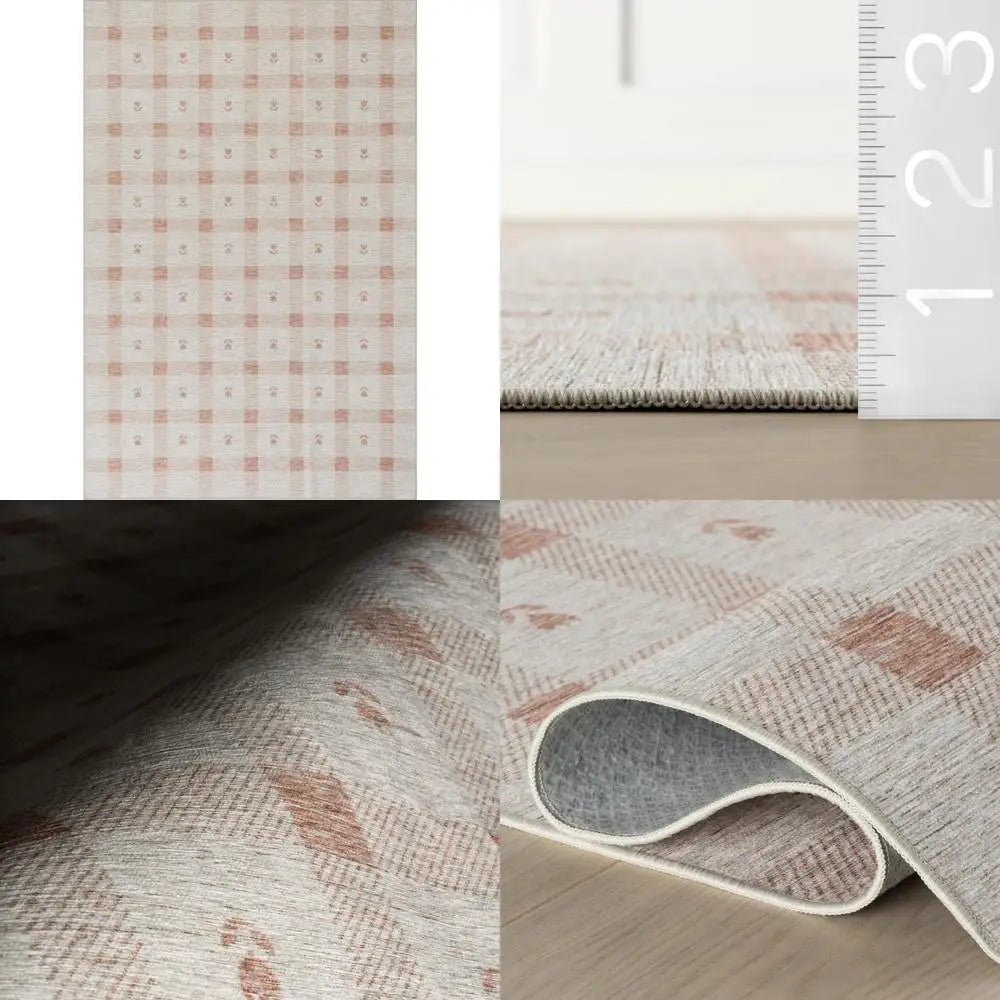 4x6 Oranges/White Plaid Washable Durable