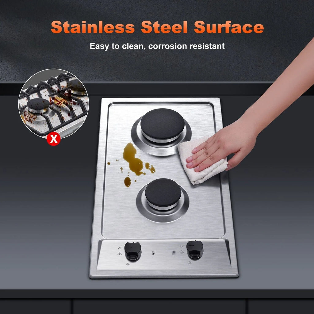 2-Burners 12" Stainless Gas Cooktop