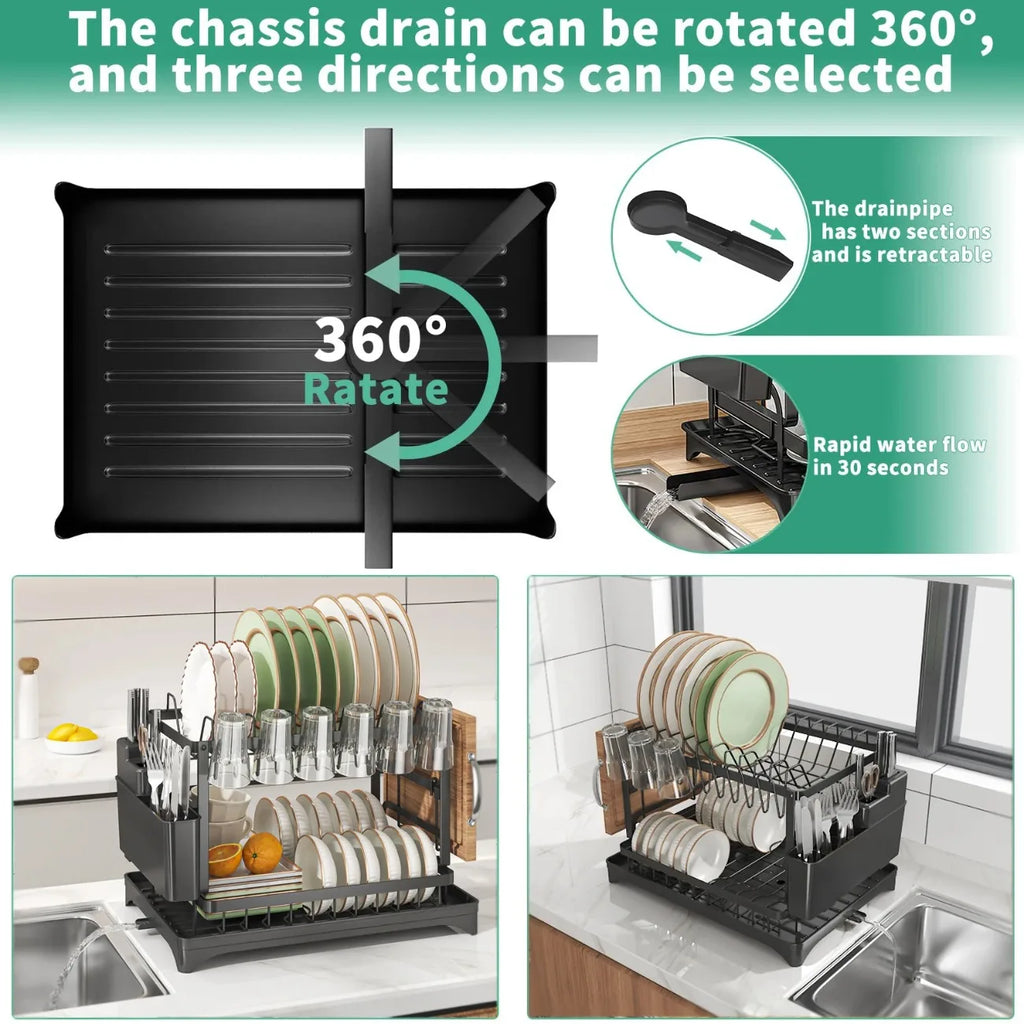 2-Tier Rotating Dish Rack – 360° Swivel