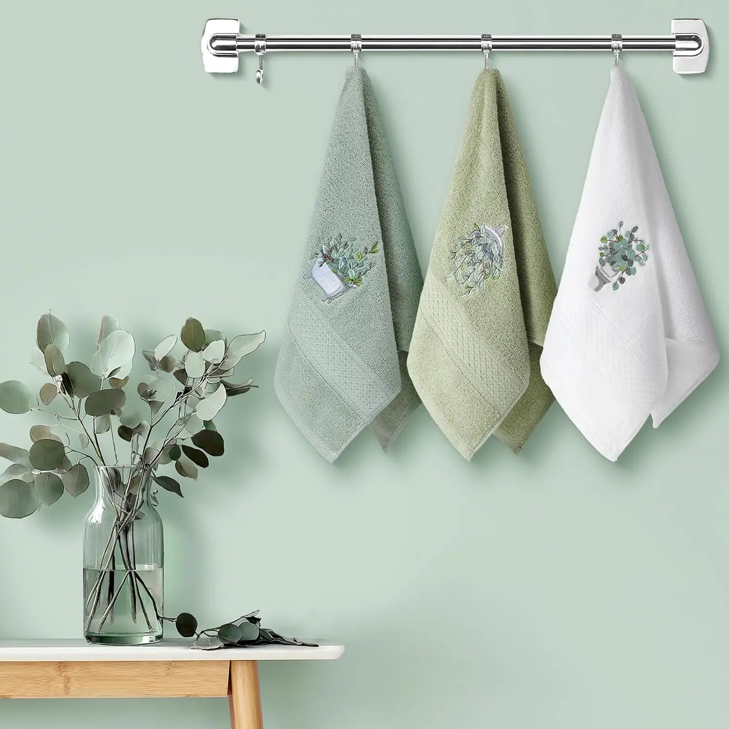 3 Farmhouse Hand Towels, Embroidery, 100% Cotton