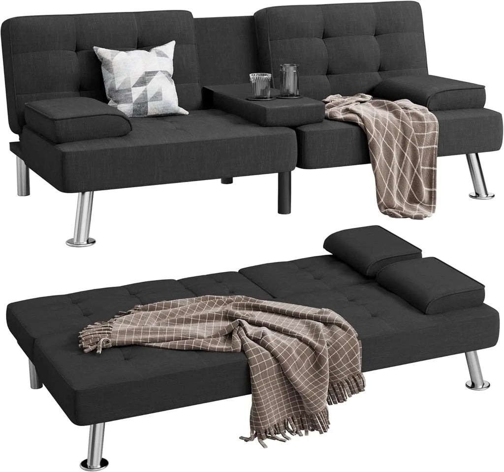 Modern Linen Futon Sofa Bed