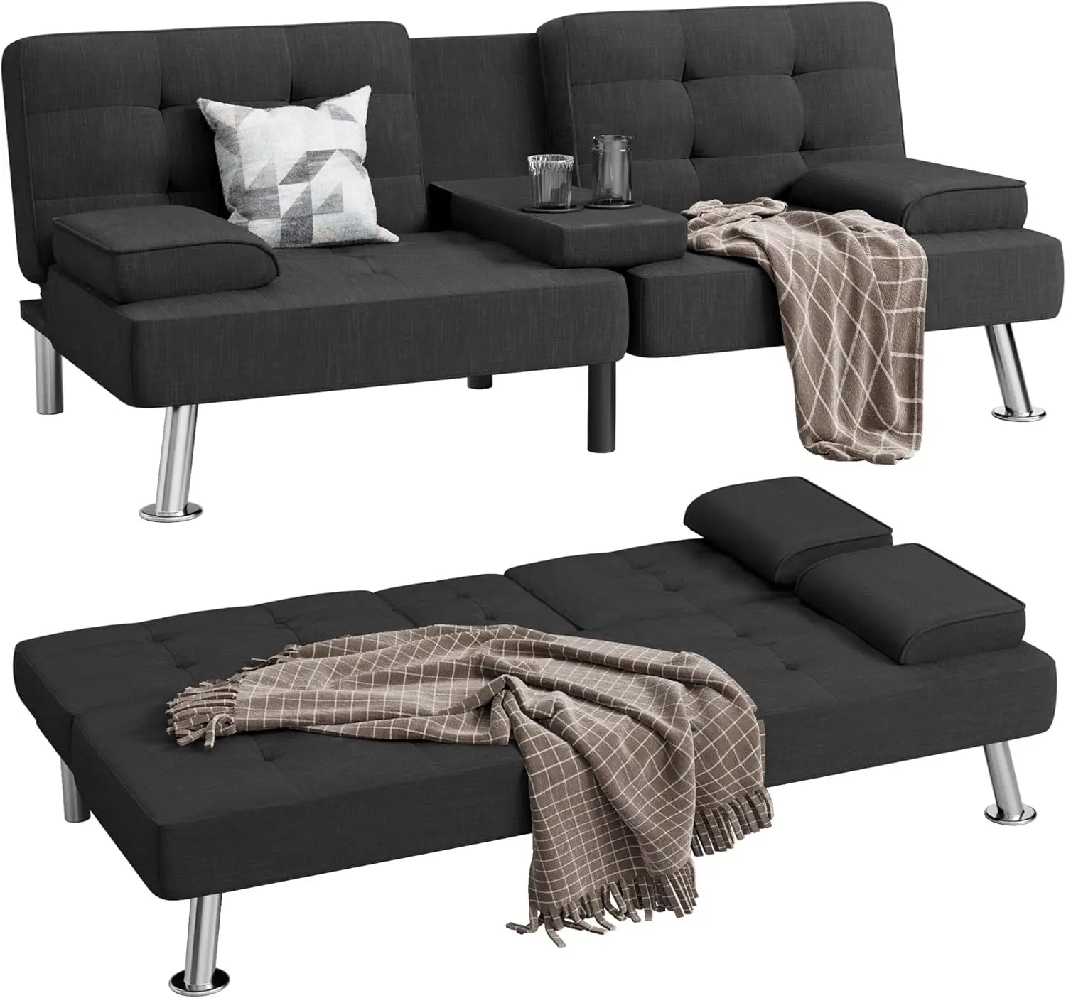 Modern Linen Futon Sofa Bed