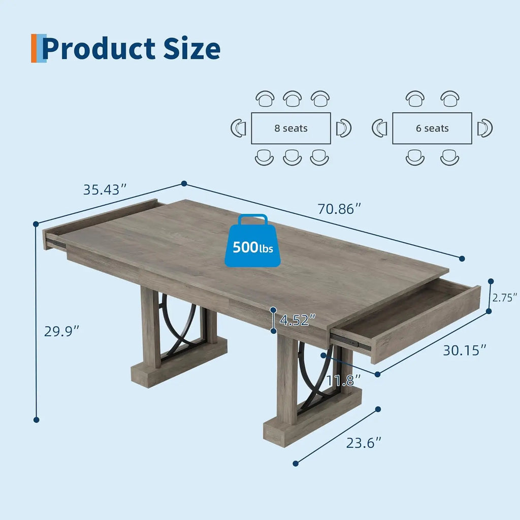 71" Wooden w/2 Drawers Rectangular for 6-8