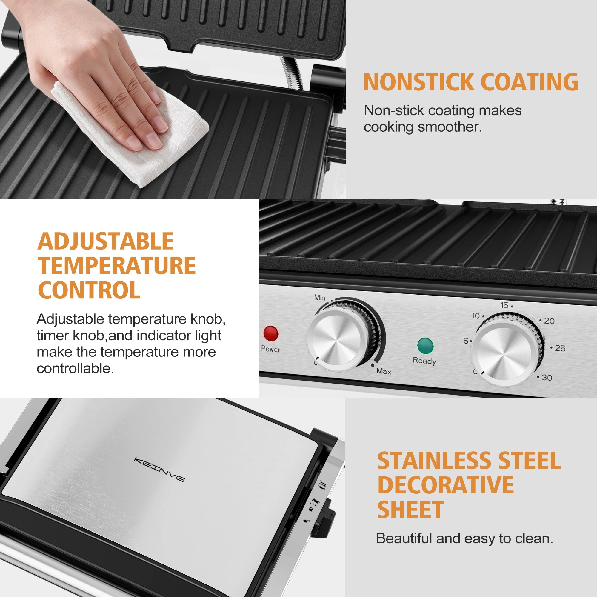 1600W 4-Slice Panini Press W/Timer Adjustable Temp