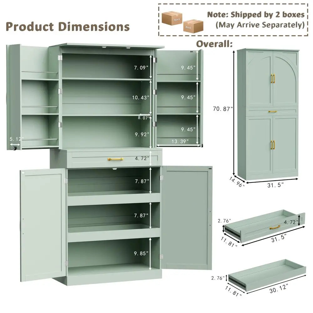 Kitchen Pantry, MW Stand, 71 Modern Hutch, Glass Doors