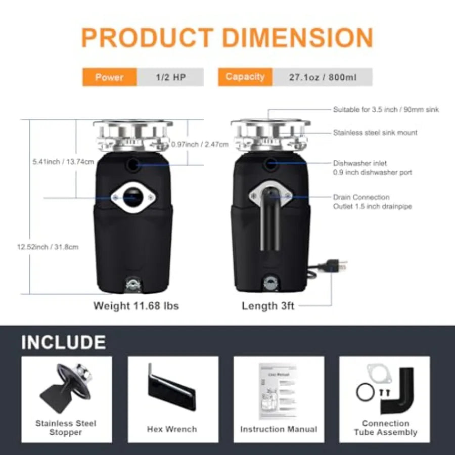 1/2 HP Quiet Cord Easy Install Disposer
