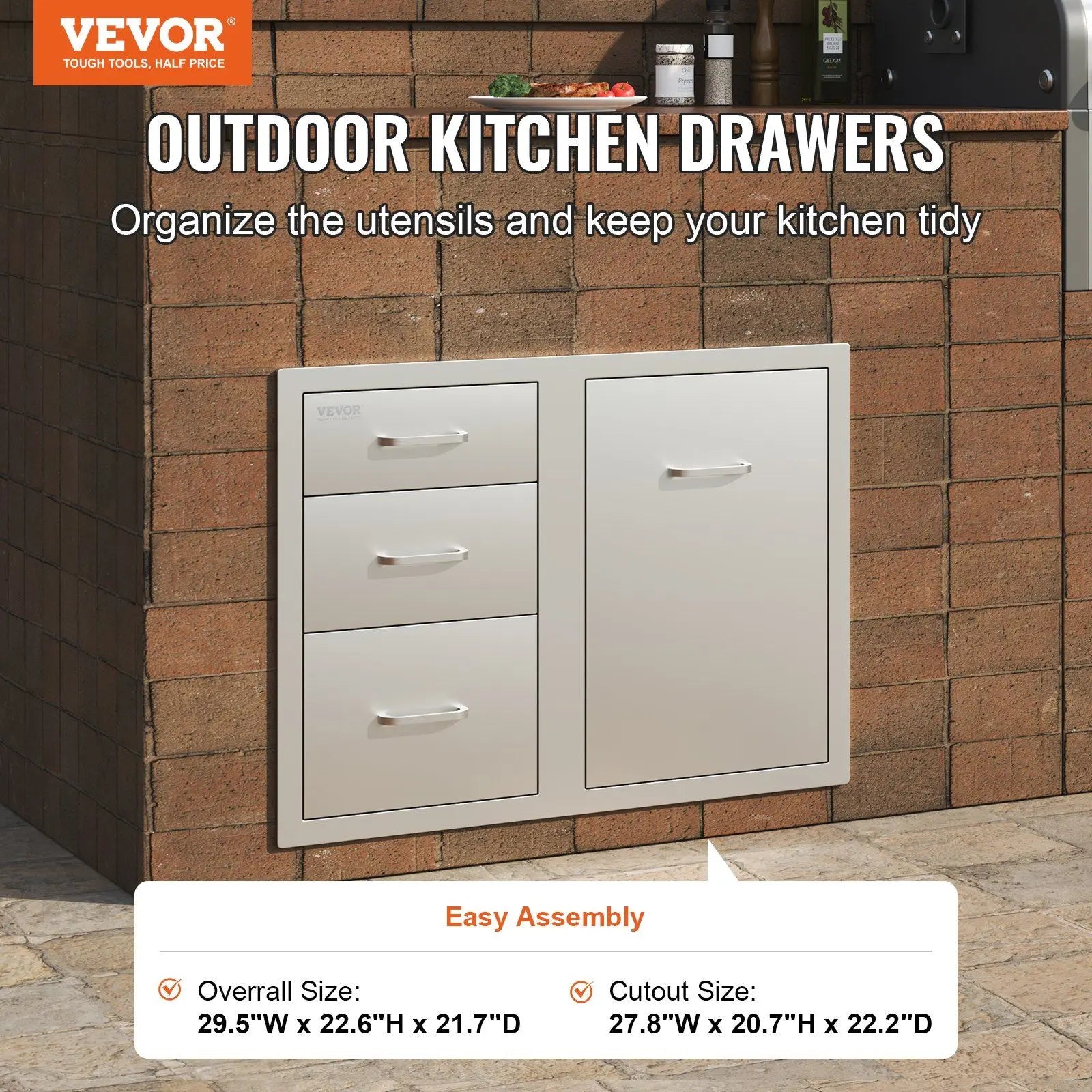 29.5x22.6x21.7" Outdoor Cabinet W/Tri-Drawers Access Propane Storage