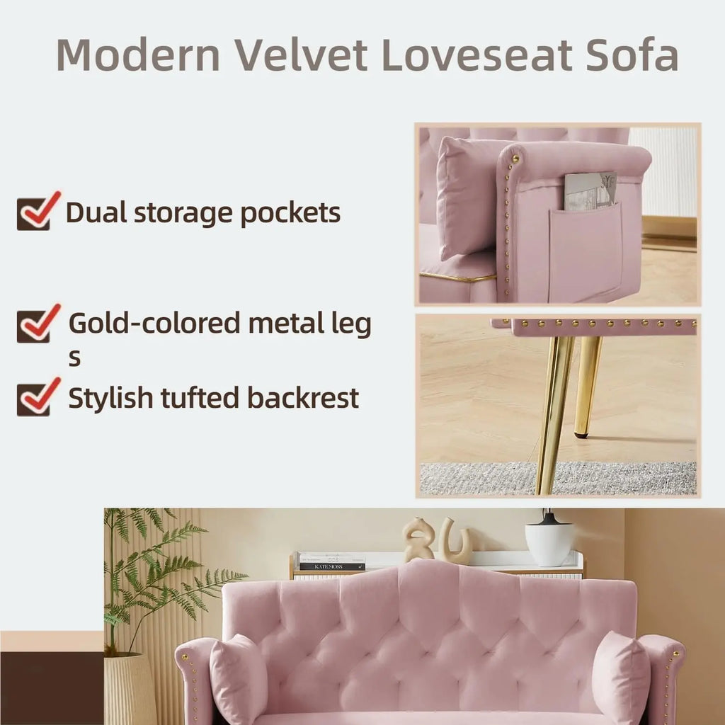 Pink 55-inch Velvet Loveseat