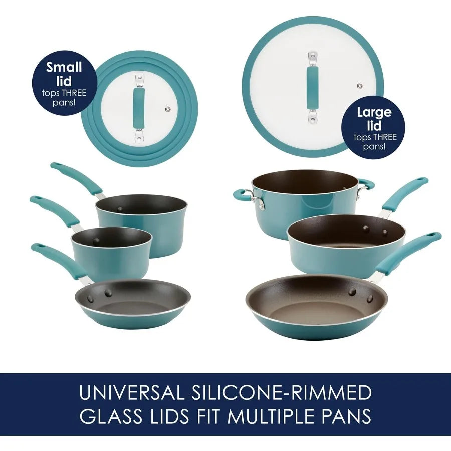 Nonstick Cookware Pots and Pan Set 10 Pcs Agave Blue