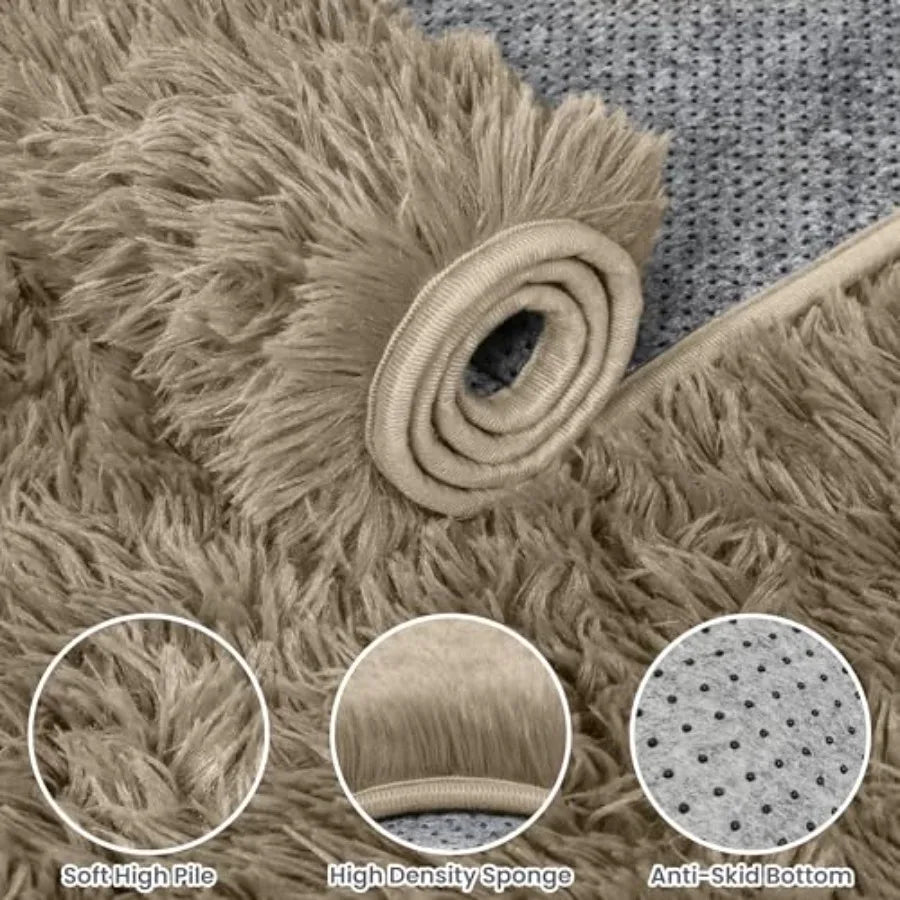 8x10 Soft Fluffy Shag Gray Camel
