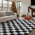 6x9 Checkered Black/ White Shag Washable