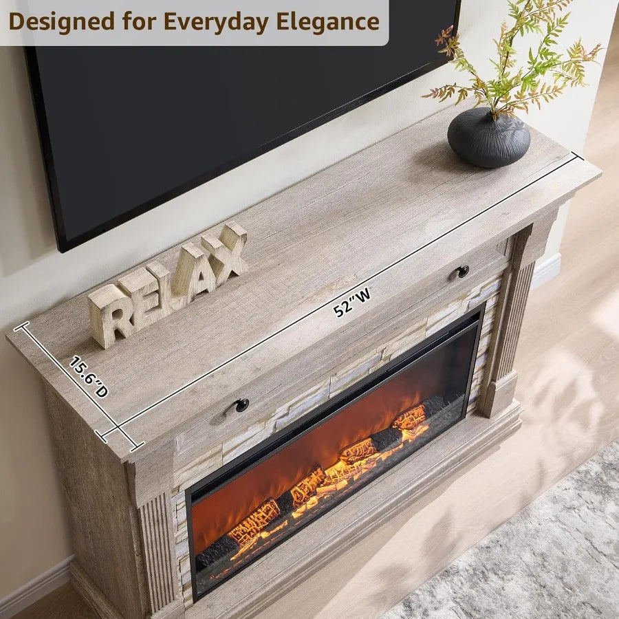 52" Electric Fireplace TV Stand Mantel