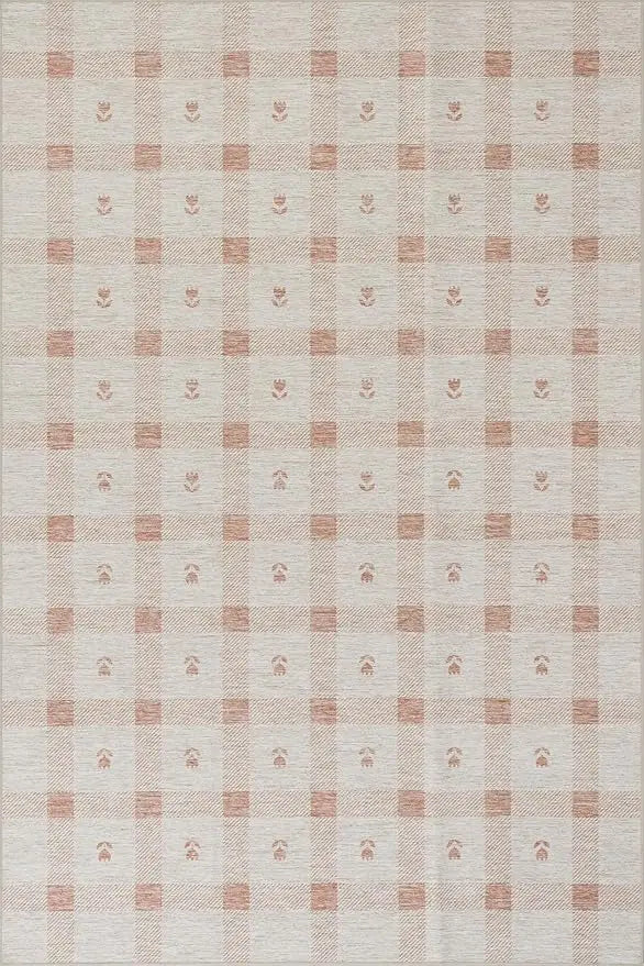 4x6 Oranges/White Plaid Washable Durable