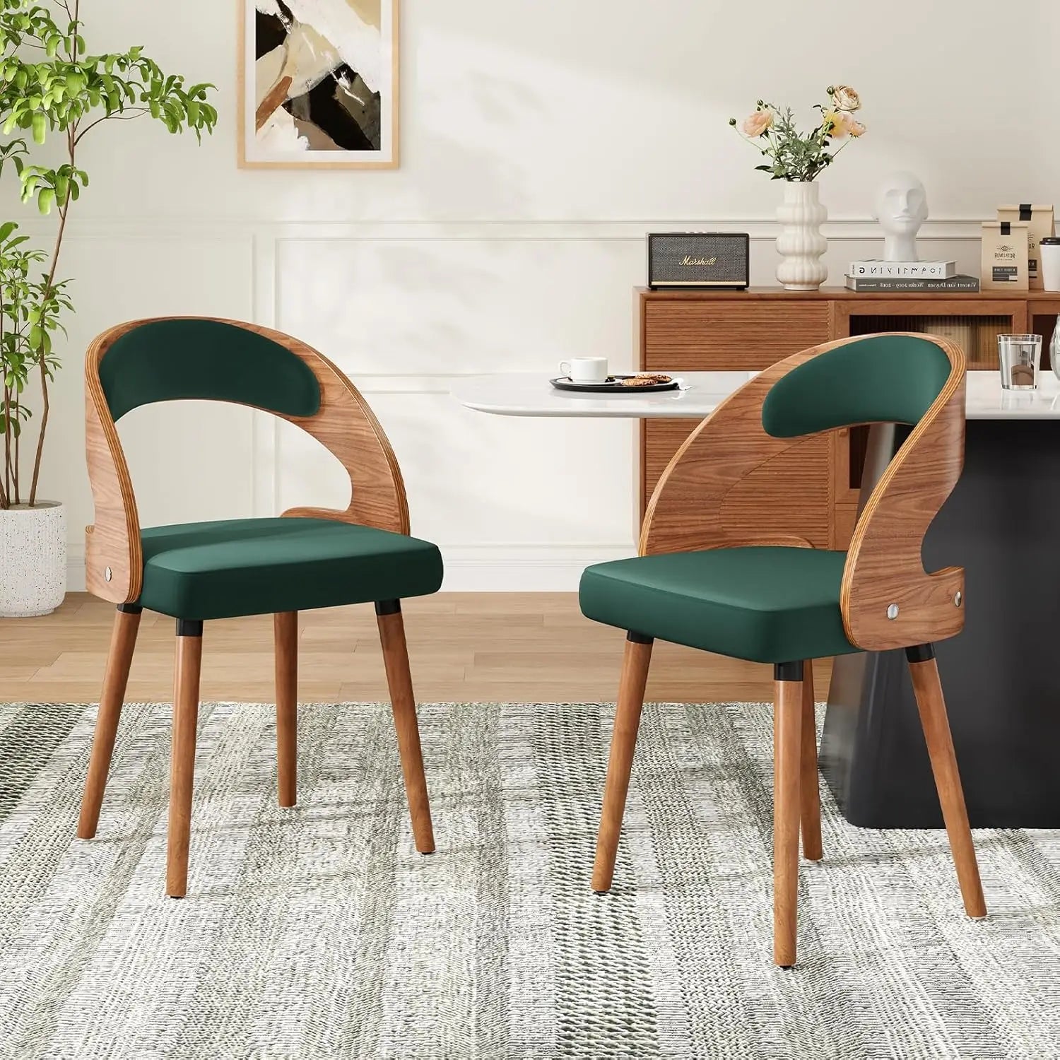 2 Wood Modern Upholstered Curved Backrest