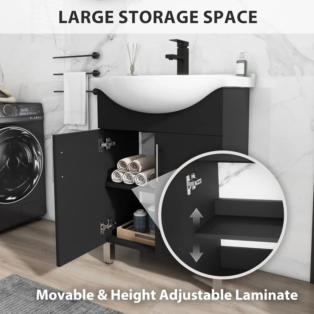 24 Inch Black Sink Cabinet Set