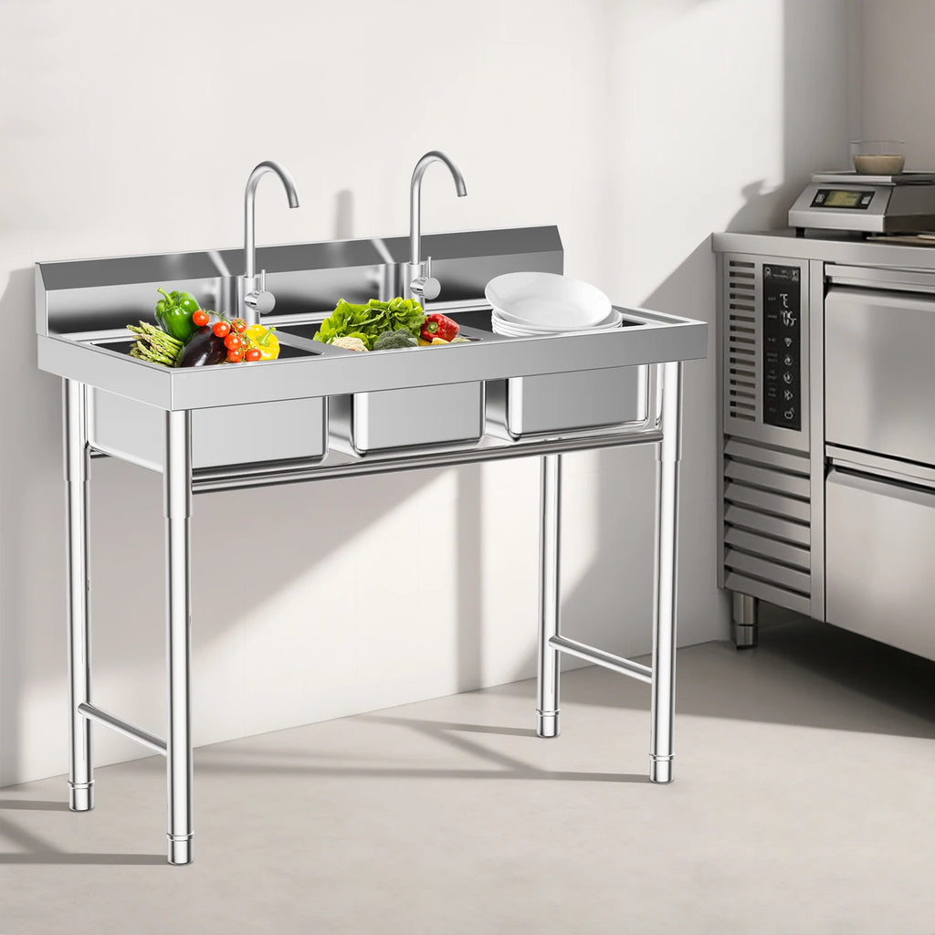 3-Compartment Stainless Commercial w/2 Faucets
