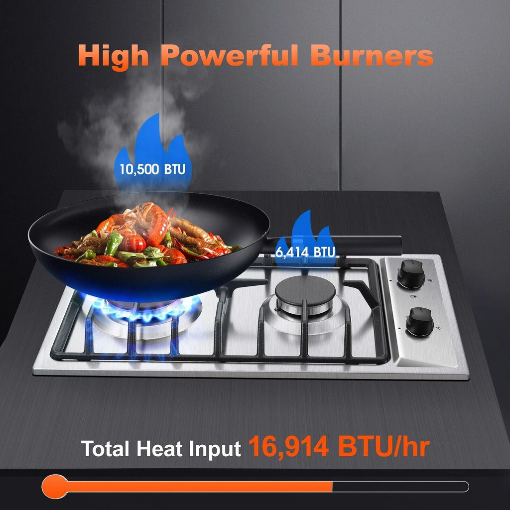 2-Burners 12" Stainless Gas Cooktop