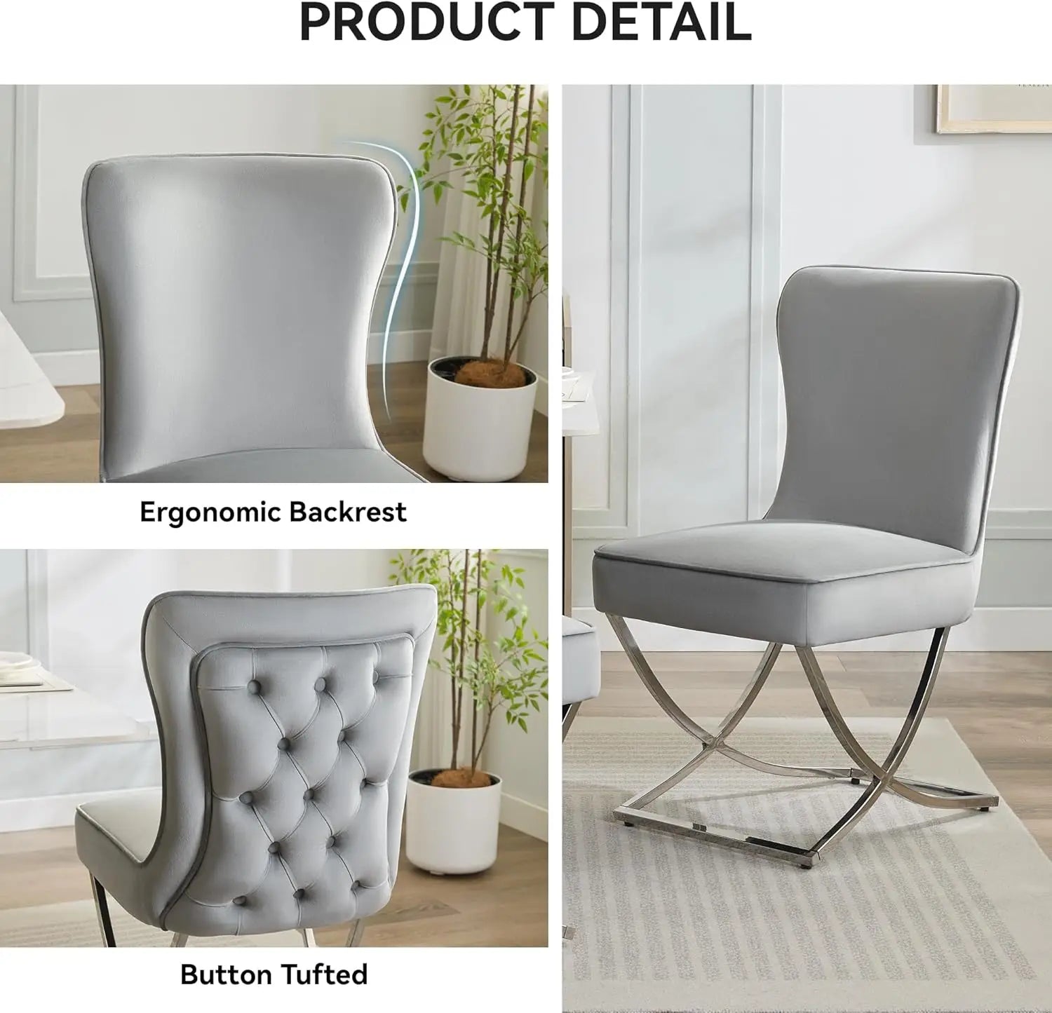 2 Modern Glam Grey Velvet Tufted