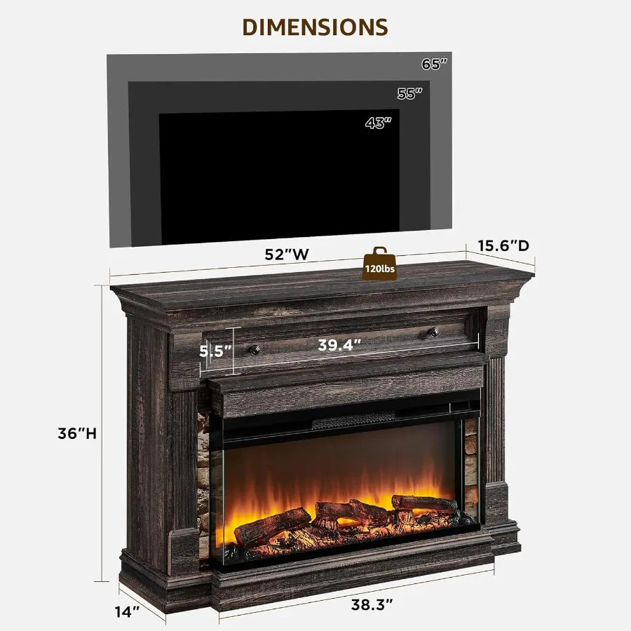 52" Electric Fireplace Mantel TV Stand 3-sided