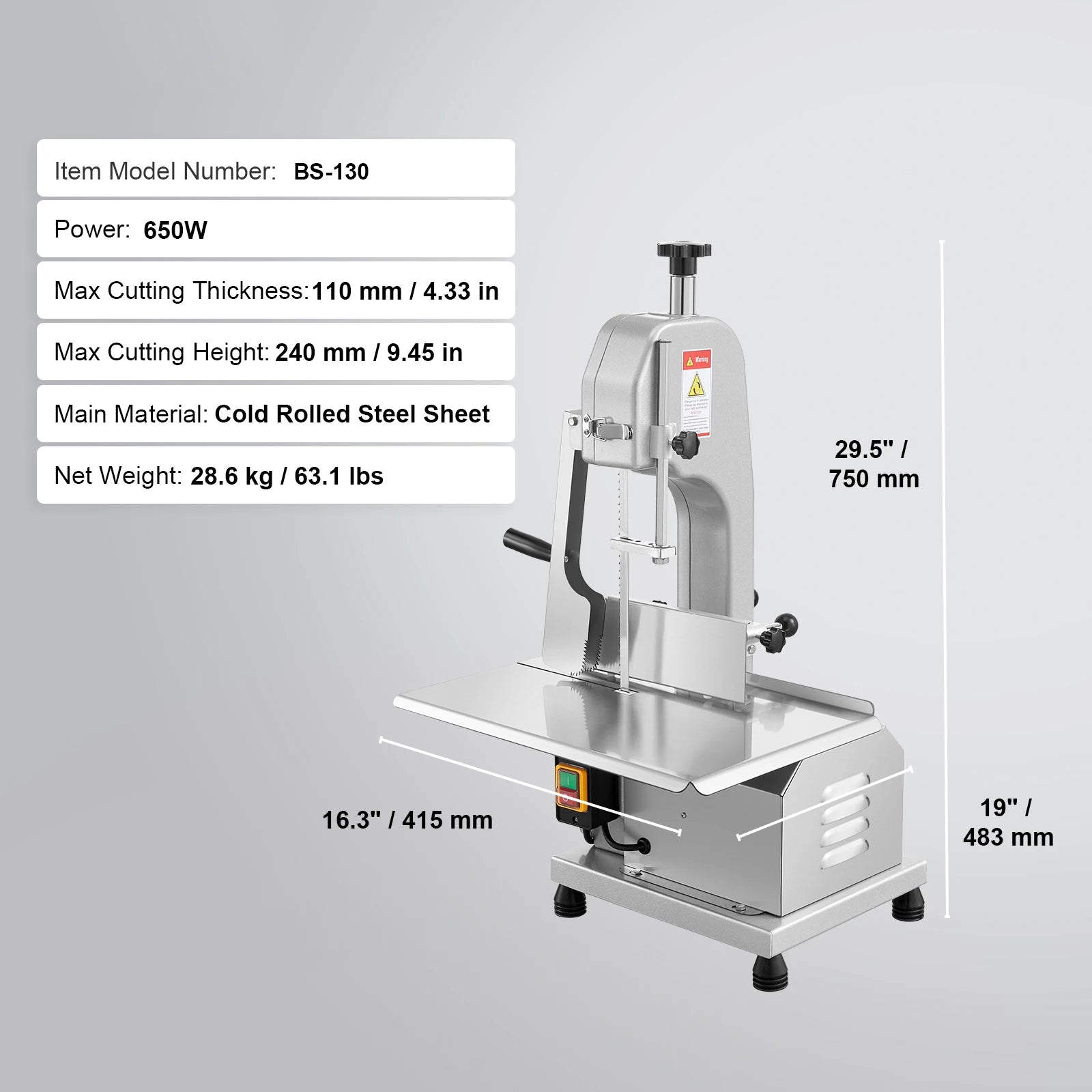 650W 1100W 1800W Commercial Electric Meat Bandsaw Stainless