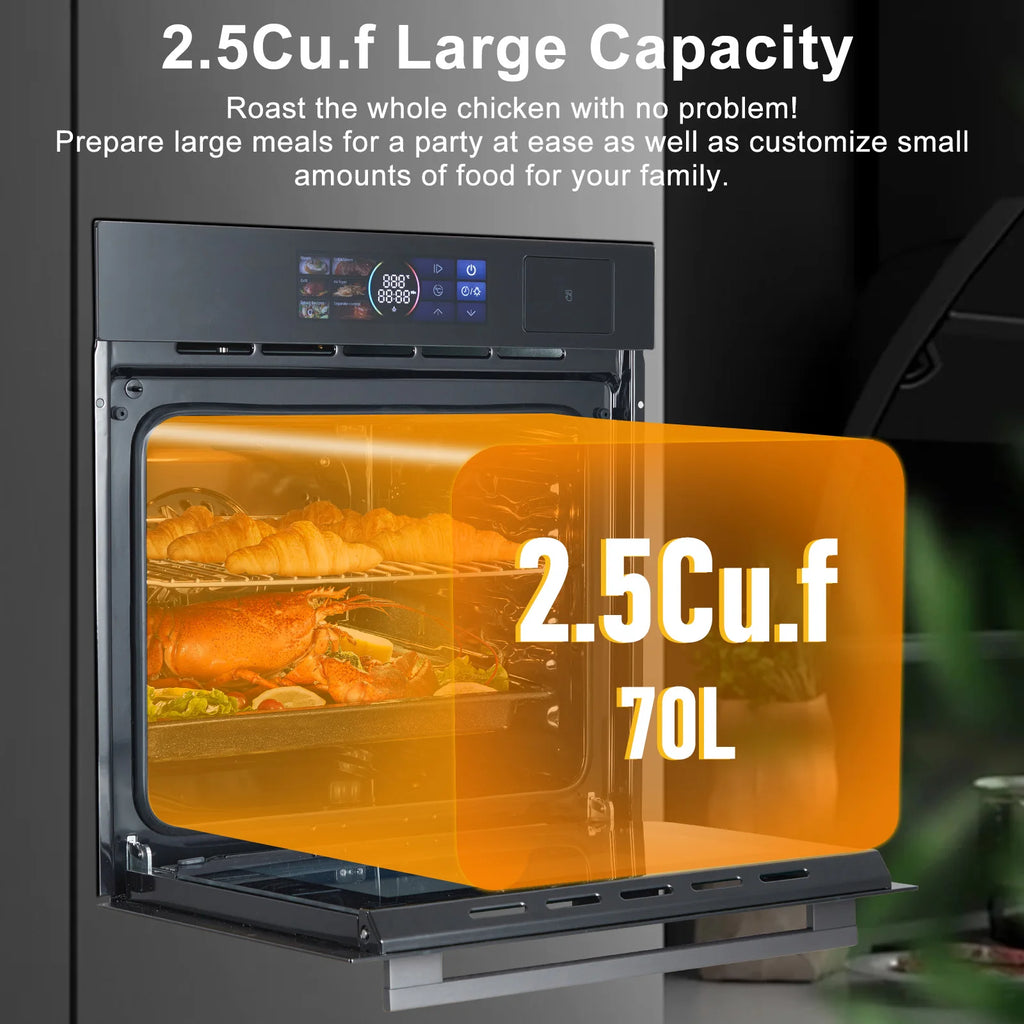 Single Wall Oven 24" 3000W, 8 Baking Modes, w/Air Frying