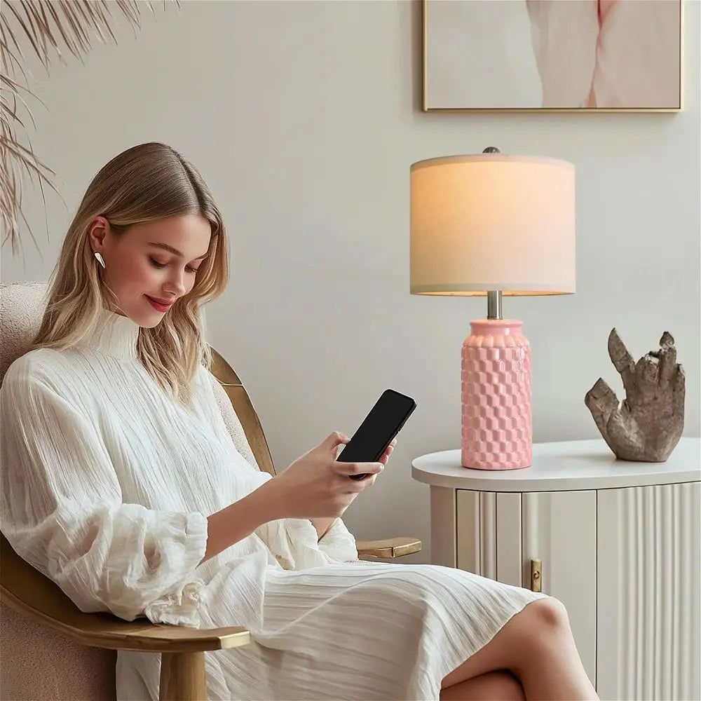 2 Modern Farmhouse Pink Lamps