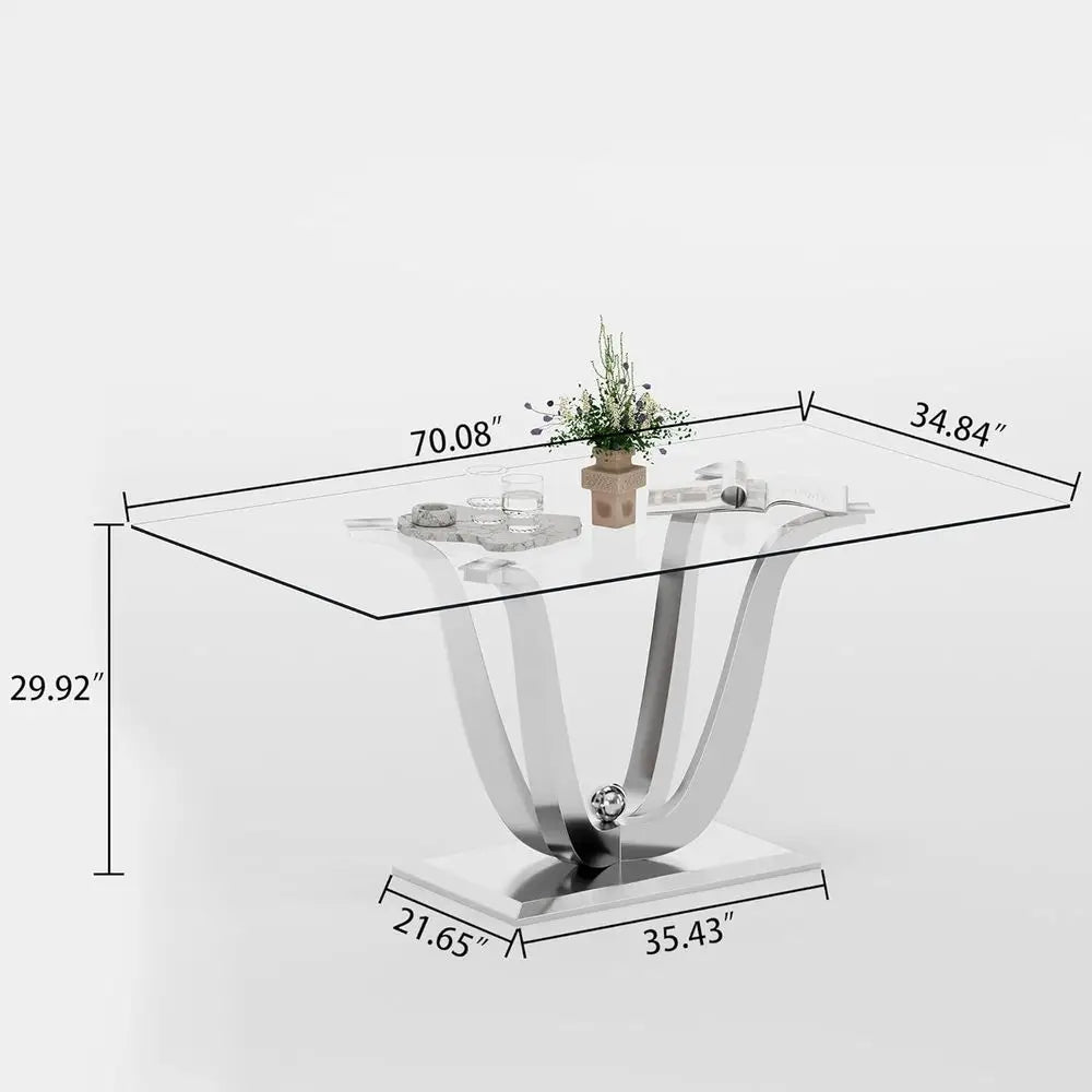 35x70" For 6-8 Seater Tempered Glass w/Stainless Steel