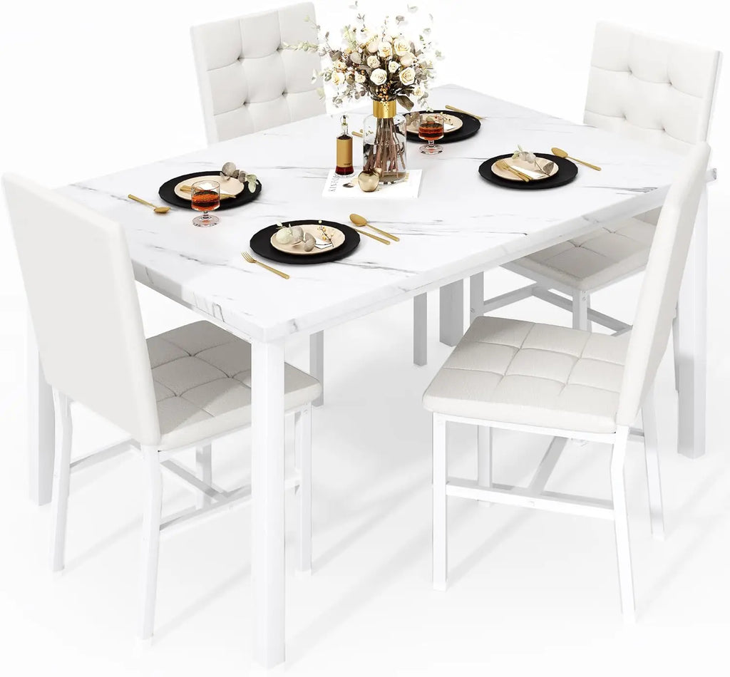 Faux Marble Kitchen Table w/4 Leather Chairs