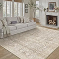 Elegant Beige Floral Washable Low Pile