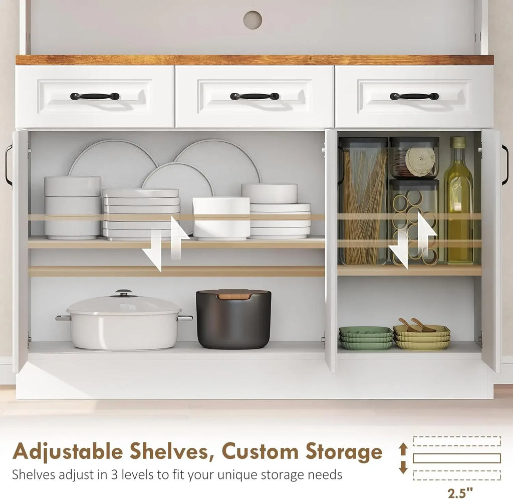 71" Kitchen Pantry, Farmhouse Storage, 2-Tier MW Stand