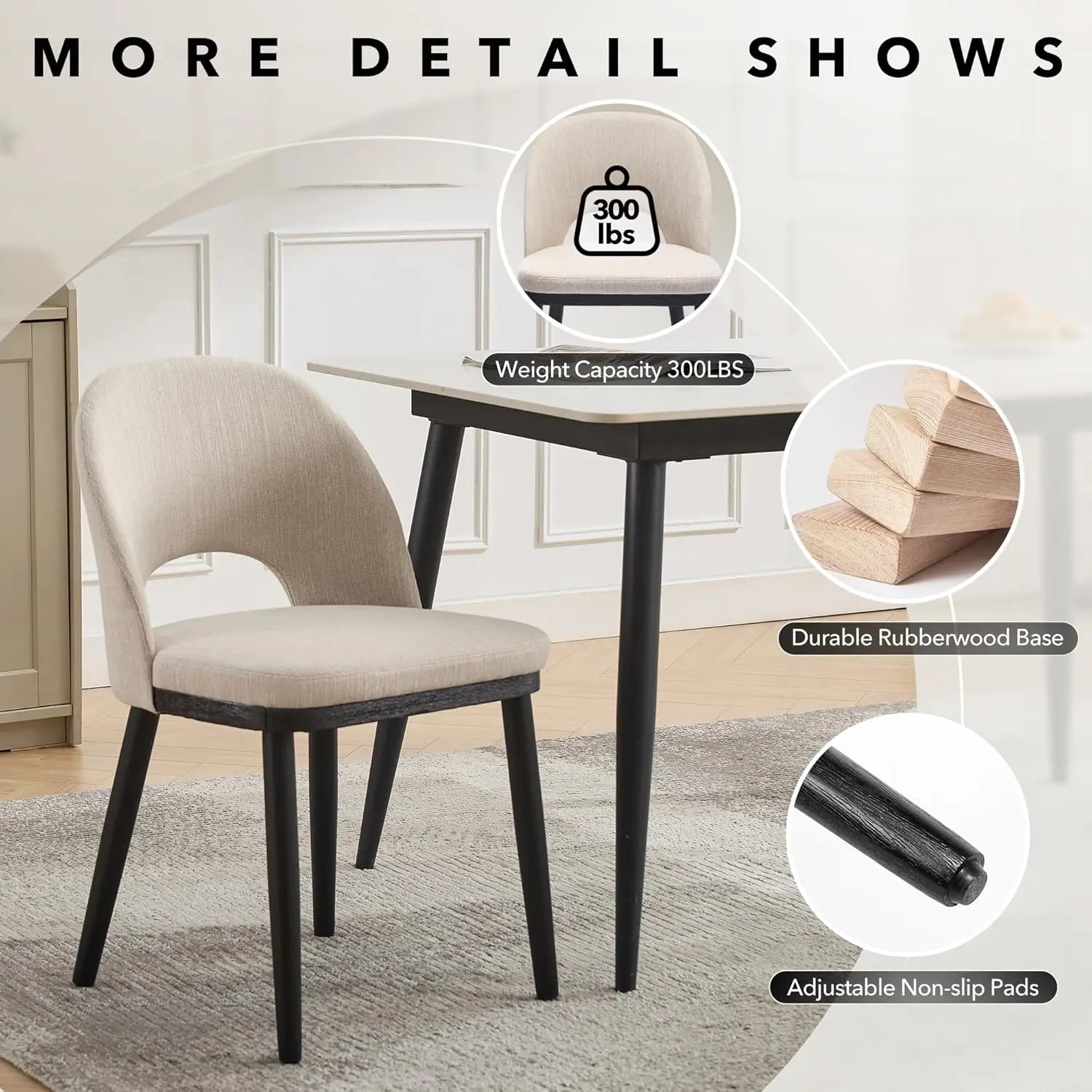 2 Upholstered Curved Backrest Wood Leg