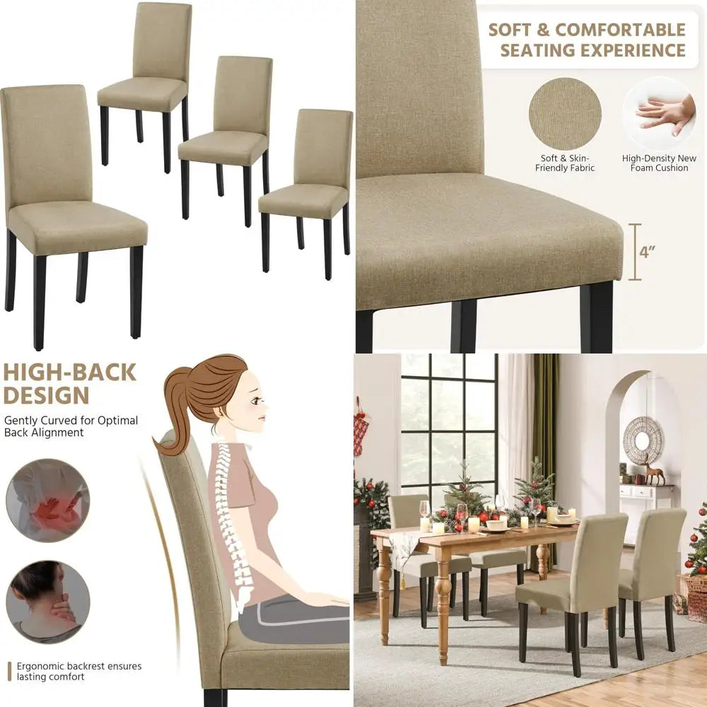 4 Fabric Upholstered Parson Chairs