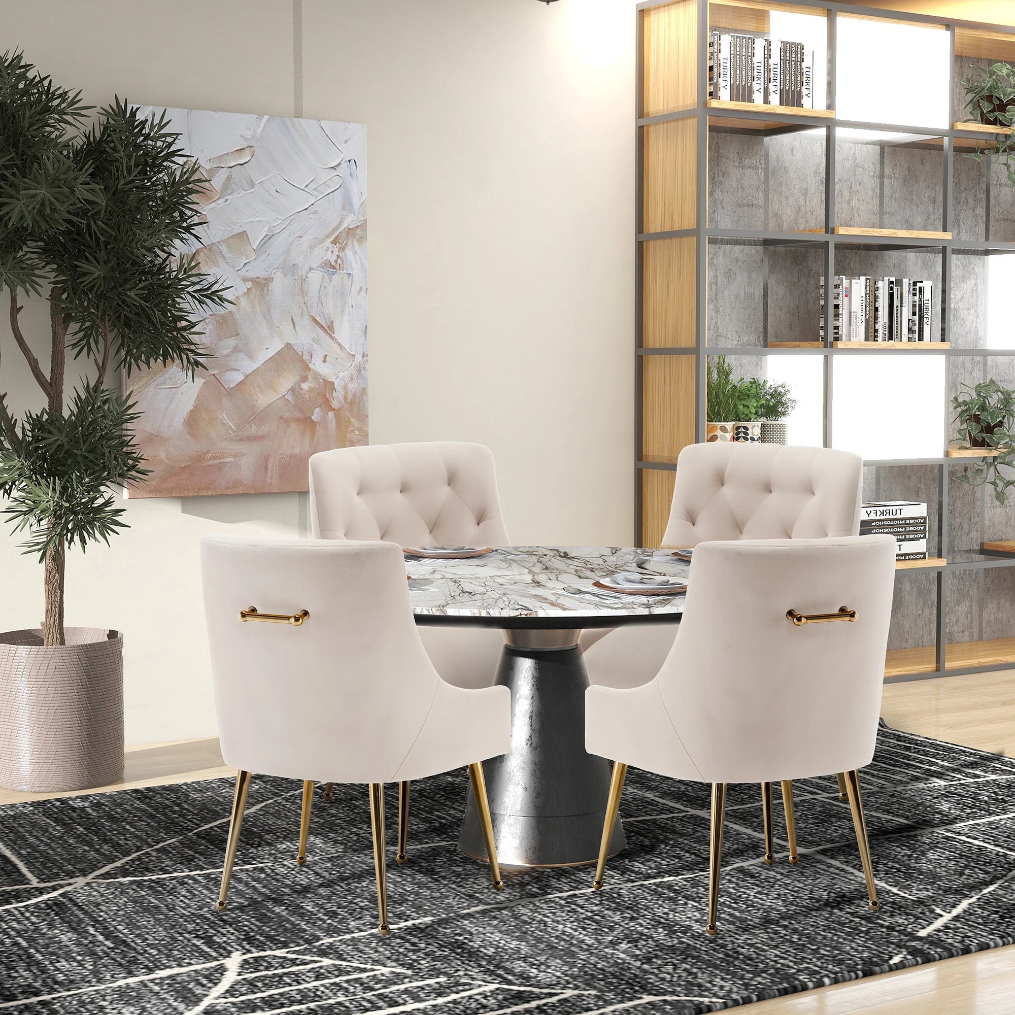 4 Modern Velvet Tufted Upholstered