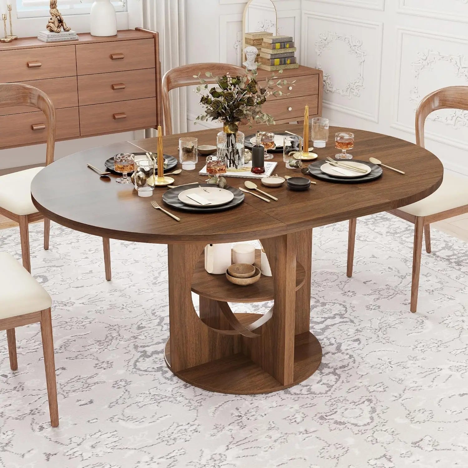 43-59 Extendable Round Wood Walnut